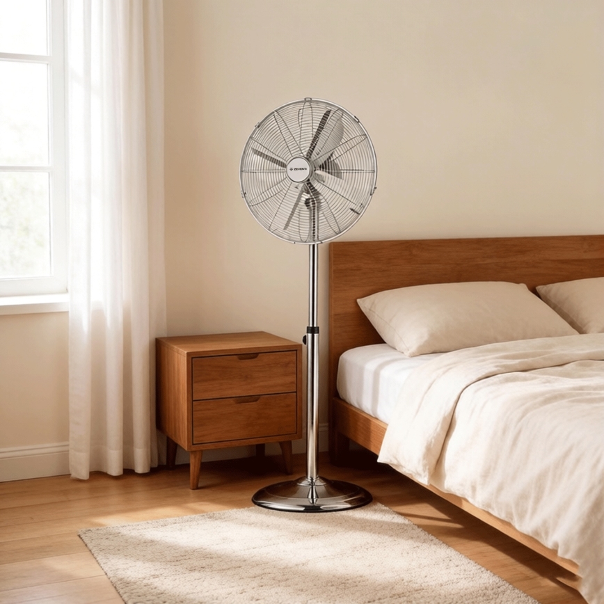 ZEVENTI - Ventilateur sur pied FLOW 50 W/230 V, hauteur 125 cm, chromé brillant