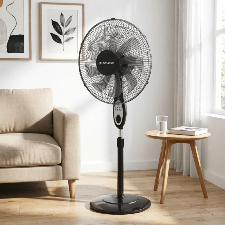 ZEVENTI - Ventilateur sur pied FLOW 55W/230V 130 cm noir + télécommande
