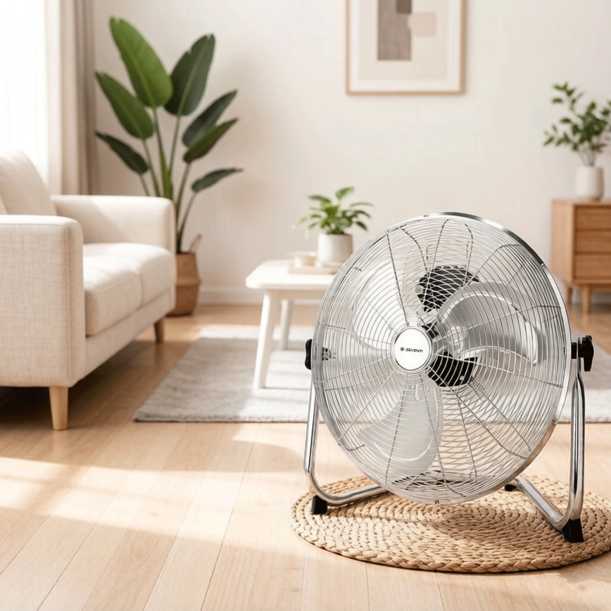 ZEVENTI - Ventilateur sur pied FLOW 60W/230V 44,5 cm chromé brillant