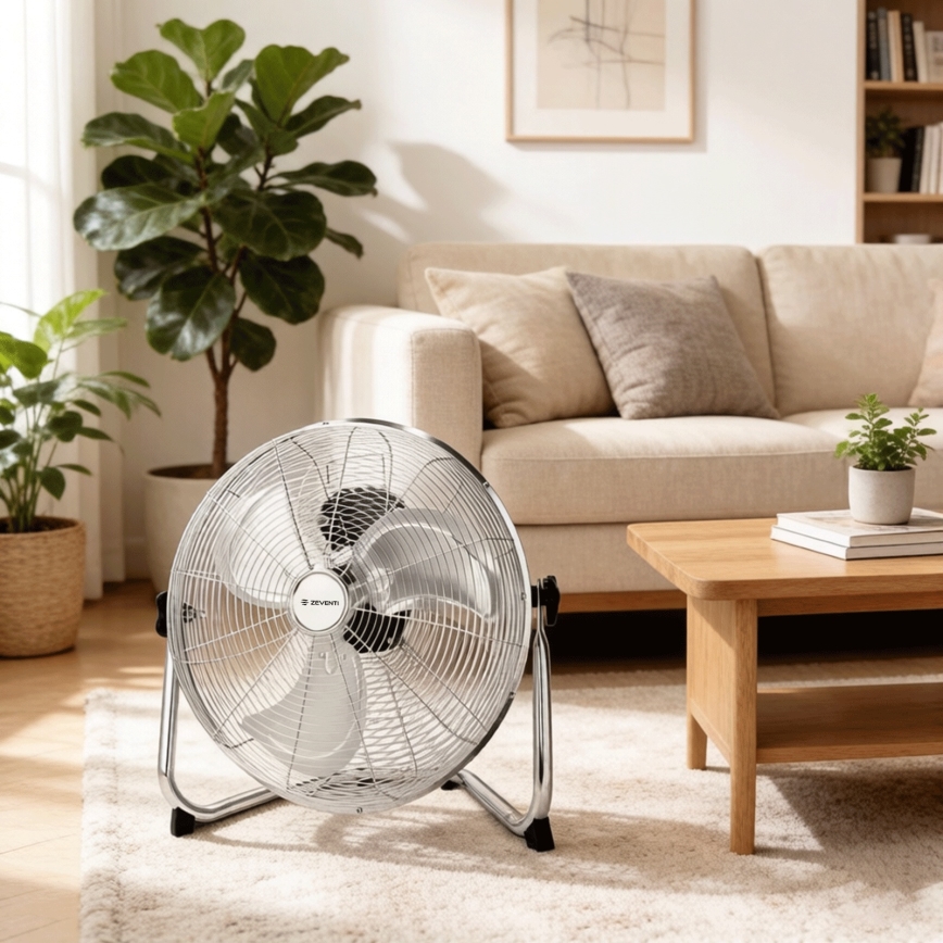 ZEVENTI - Ventilateur sur pied FLOW 60W/230V 44,5 cm chromé brillant