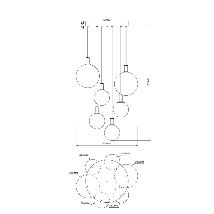 Zuma Line - Lustre suspendu sur câbles 6xE27/25W/230V Ø 75 cm doré/noir