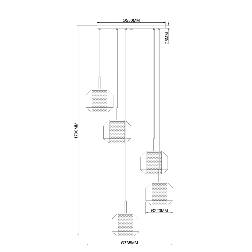 Zuma Line - Lustre suspendu sur câbles 5x E27/25W/230V Ø 73 cm, doré/noir