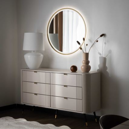 Zuma Line - Miroir mural de salle de bains rétroéclairé LED, 36 W, 230 V, 3000/4000/6000 K, Ø 80 cm, IP44, finition laiton