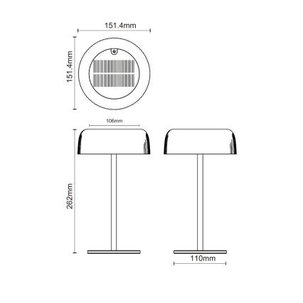 Zuma Line - Lampe de table solaire à intensité variable et rechargeable LED/2,5W/2000 mAh IP44 noir