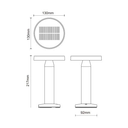 Zuma Line - Lampe de table solaire à intensité variable et rechargeable LED/2W/2000 mAh IP44 noir