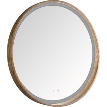 Zuma Line - Miroir mural chauffant pour salle de bains, rétroéclairé LED, 36W/230V, 3000/4000/6000K, Ø 80 cm, IP44, finition chêne