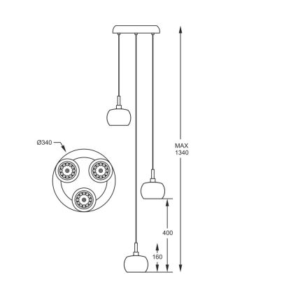 Zuma Line - Suspension filaire en cristal 3xG9/42W/230V