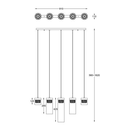 Zuma Line - Suspension filaire en cristal 5xG9/28W/230V